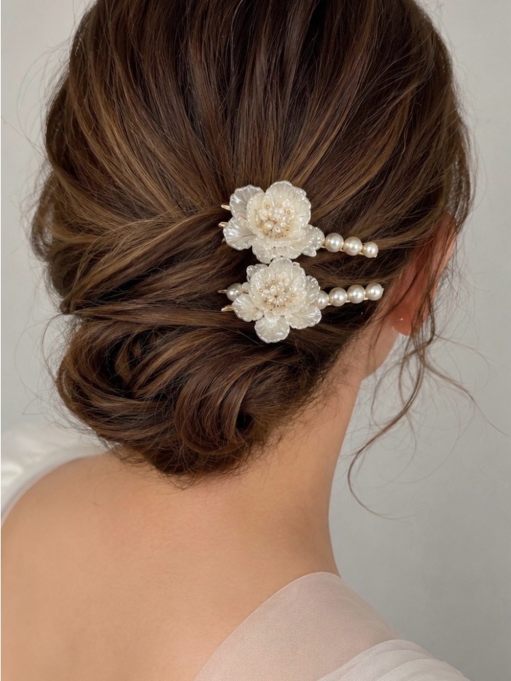 Ivory Pearl Flower Hair Pins - Bridal Floral Bobby Pin Set
